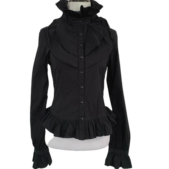 killstar Tops - Killstar Womens Delia Ruffle Goth Long Sleeve Black Blouse Top Shirt Size Small